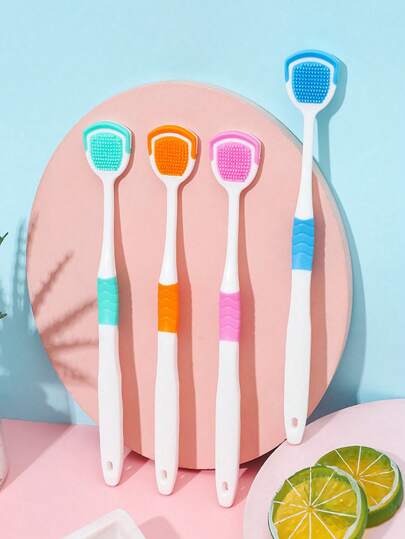 Conjunto de 4 raspadores de língua, limpador de língua de silicone multifuncional, escova de limpeza de saburra lingual de duplo efeito, reduz o odor oral, limpador de língua, ferramenta de limpeza de língua para adultos