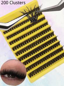 10 Rows 200 Clusters Eyelashes, 80D Mix Full Curled Eyelashes, Natural Appearance Single Length DIY False Eyelashes Extensions Fluffy Volumized Individual False Eyelashes, Faux Mink Lashes, Resuable For Different Makeup Beauty, For Party, Wedding, Travel Use﻿, 10-16MM Mix Length