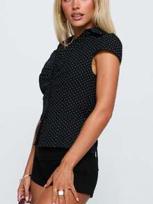 Women's Summer Plaid Shirts Button Down Short Sleeve Blouses Casual Tops Daily Streetwear - màu đen - Xem 4
