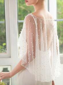 1 pieza Elegante chal nupcial de perlas falsas con cuentas, accesorio para vestido de novia, ropa de abrigo de otoño para mujeres, festival, fiesta - A - Ver 4
