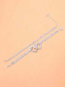 2pcs/Set Rhinestone Heart Shaped Anklet, Glamorous Women Jewelry For Daily, Wedding, Party