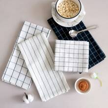 1pc/2pcs/4pcs Black Rectangle (15.75*23.62 Inches) Kitchen Towel, Tea Towel, Dining Cloth Set, Simple Jacquard Striped Plaid Pattern, Large Size Multi-Purpose Kitchen Cloth, Can Be Used As Napkin, Hot Pad, Dish Cloth, Cover Cloth, Suitable For All Seasons