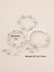 4pcs/Set Bohemian Style Starfish, Dolphin, Shell & Bead Decor Stacking Bracelets, Cute Ocean Themed Bracelet Set Suitable For Women, Beach, Casual, Holiday Wear