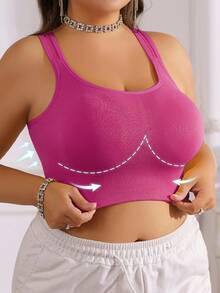 TianYI 加大码运动文胸，无缝无钢圈支撑瑜伽文胸，提升防下垂，透气 - 玫紅色 - 查看 4