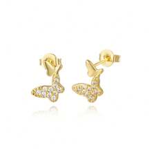 TUANZISP 22pcs Set Women's Gold Plated Copper Stud Earrings With Zirconia, Butterfly, Heart, Star, Crown, Snowflake, Geometric Designs, Versatile Fashion Jewelry, Elegant Vintage Luxury Gift For Women