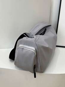 1pc Gray Nylon Fabric Smooth Zipper Adjustable Strap Fashion Casual Solid Color Messenger Bag, Suitable For Men And Women Everyday Use