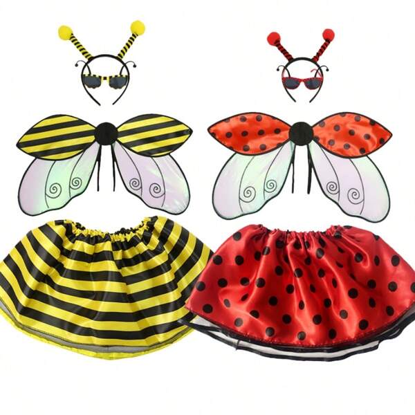 Gele bij en rode lieveheersbeestje hoofdband, vleugels, bril, feestartikelen, geschikt voor Halloween, carnaval, buitenactiviteiten en diverse festivalfeesten