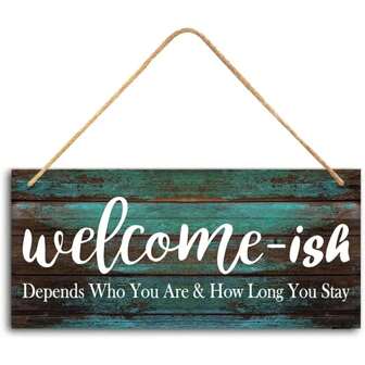 Funny Welcome Sign Front Door Sign Welcome-Ish Hanging Sign, Rustic Welcome Wall Decor Farmhouse Door Decor For Home Porch Decor, Door Decorations - Porch Signs And Decor Outdoor,Home Decor ,Room Decor,Wall Decor Gifts Birthday Graduation