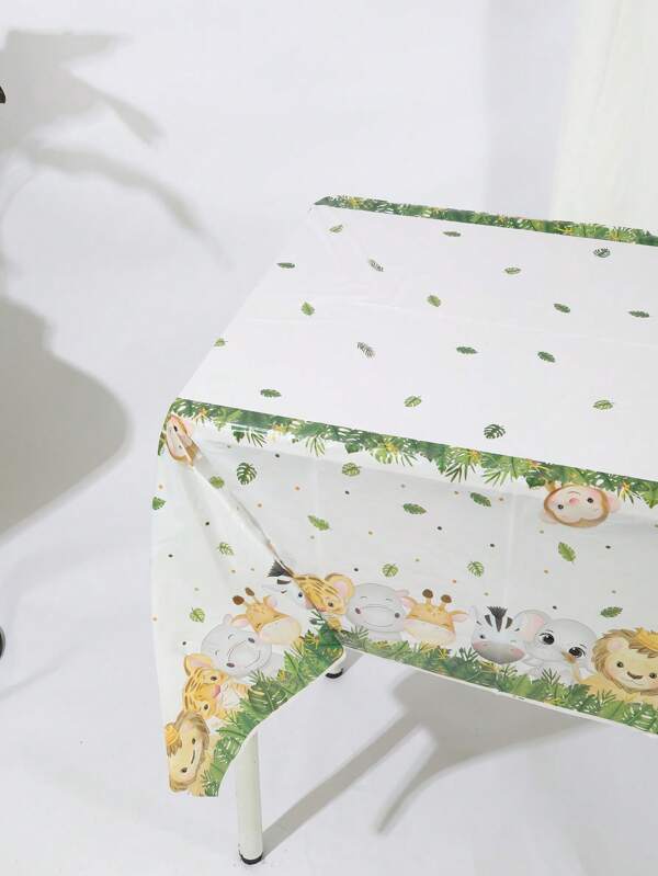 5pcs 108*180CM/42.5*70.87IN Disposable Tablecloth, Cute Cartoon Jungle Animal Patterned Tablecloth, Suitable For Various Themed Parties And Daily Decoration, Can Be Used As Background Cloth