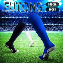"ELUTONG Soccer Socks For Youth Kids Adult 3 Pairs Knee High Football Athletic Sports Socks " - 黑,白,藍 - 查看 6
