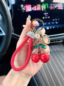 1 件樱桃水果水钻装饰钥匙扣
