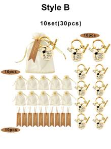 30pcs/10SET Stainless Steel Keychain Set, Simple And Elegant Design, Includes Keychain, Thank You Tags And Organza Bags,Commemorative Gift For Graduation Season, Practical, Suitable For Party Favors And Graduation Celebrations Car Accessories Bag Charm