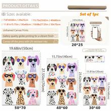 1幅戴墨镜的狗狗帆布艺术画，适合房间装饰、儿童房装饰、墙面艺术、帆布画，适用于儿童房、幼儿园、卧室、客厅装饰、婴儿派对、家居装饰、礼物、教室、早教、自粘艺术贴纸、婴儿派对、家居装饰、礼物 - 彩色 - 查看 2