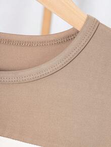 2pcs/Set Toddler & Tween Boy Casual Letter Print Patchwork Contrast Color Short Sleeve T-Shirt And Shorts Set - Champagne - View 3