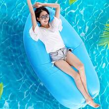 1pc Outdoor Beach Inflatable Lounge Chair - Island Vacation Couple Must-Have - Sea View Leisure Waterproof Beach Inflatable Sofa - Blue - View 9