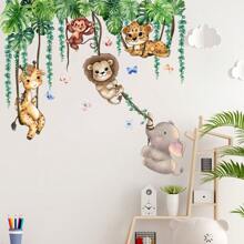2pcs Forest Animal Numeric Lion & Leopard Wall Decal, Decorative For Kids Room & Nursery Wall Decor Room Decor Stickers Wall Stickers Wall Sticker