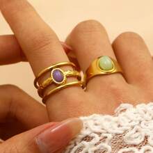 Multi-Piece Set Of Elegant 18K Gold Plated Stainless Steel Faux Gemstone Rings For Women, Fashion Jewelry Accessories, Luxury Party Wear, Vintage Middle Eastern Dubai Jewelry, Adjustable Rings