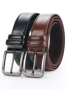 2pcs Men's Leather Pin Buckle Casual Retro Leather Belt Youth Jeans Belt, Father's Day GiftValentine's Day - ZH017-Black/Coffee - 查看 12