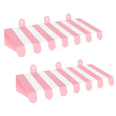 Fowecelt 2 Sets Circus Canopy Decor, 3D Striped Cardboard Sunshade Canopy For Summer Outdoor Carnival Wall Decor, Circus Party Decorations (Pink, Red, Green, Yellow, Blue, Macaron Style)