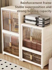 Foldable Wardrobe Closet, Multi-Tier Plastic Storage Cabinet, No Assembly Required - Transparent - View 5