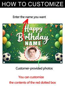 1pc Personalized Soccer Prince Birthday Banner, Customizable Photo And Name, Vinyl Poster, Sports Theme Party Decoration, Back To School - Multicolor - View 3