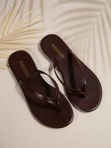 New Spring/Summer, Women's Chocolate Brown Thong Sandals, Round Toe Flat Flip Flops, Casual Slippers For Indoor & Outdoor Wear