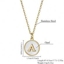 Initial Opal Letter Necklace Jewelry Gifts For Women, Gold Plated Alphabet Opal Pendant Necklace Round Disc Initial Necklace Engraved Letter Necklace With Adjustable Chain Pendant Enhancers For Women And Girls Fashion Style Jewelry