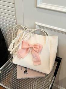 A Bow Large-Capacity Bag Women's Versatile Tote Bag 2025 New Niche Popular Class Commuter Shoulder Bag, Holiday Gift, Leisure Shopping Handbag