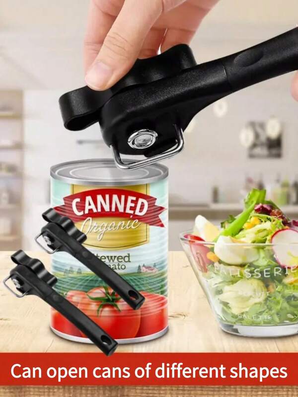1pc Multifunctional Manual Can Opener & Bottle Opener - Classic Design For Easy Use, Safe Cut No Sharp Edges, Durable Razor-Sharp Stainless Steel Blade & Cutting Wheel, Smooth Cutting Edge, Big Effort-Saving Handheld Easy Turn Oversized Knob, Soft Ergonomic Rubber Grip Handle, Multifunctional Kitchen Tool