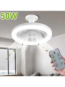 Ventilador de techo de anillo LED,Ventilador de Techo con Control Remoto de Luces,3 Velocidades,Con Función de Temporizador,para Cocina/Baño/Dormitorio - Blanco - Ver 3