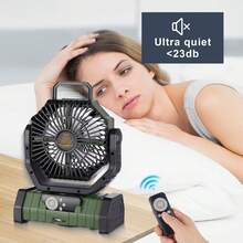 BDQ 20000mAh 1PC Portable Rechargeable Fan - Camping Fan For Tent,Fan 3-In-1 Camping Fan USB Fan With Light & Remote For Indoor,Cordless Fan Can Be Hung Upsde Down,Outdoor, Tent, Travel, BBQ, Fishing, Jobsite - xanh quân đội - Xem 2