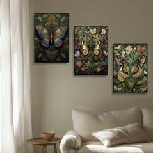 3pcs Vintage Butterfly Wall Arts Canvas Posters, Flower Art Printing, HD Printing Optional Frame, Home Decoration Hanging Painting ,Wall Art With Frame