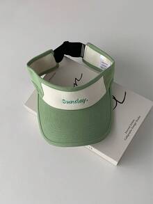 1 件女士夏季度假沙滩太阳帽，甜美可爱百搭字母刺绣撞色开顶帽，长檐防晒帽，适合度假、露营