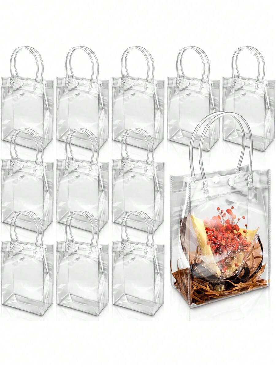 10pcs Transparent PVC Gift Bags, Suitable For Wedding Party, Birthday Gift Bags - Clear - View 1