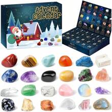 "Ready To Ship" Advent Calendar Christmas Jewel 24 Days Countdown Calendar Mineral Fluorite Jewel Natural Stone Crystal Stone Mineral Collection Box Christmas Crystal Boy Girl