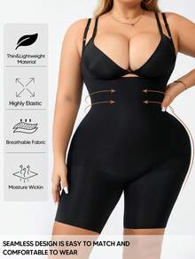 Plus Size Open Bust Tummy Control Butt Lift Thigh Slimmer Bodysuit - Black - View 5