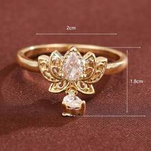 1 pieza Anillo de mujer con diseño de gota de agua de loto y incrustaciones de circonita cúbica