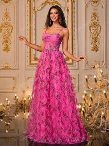 VIPGIRL New Elegant Evening Dress, With Spaghetti Straps, Perfect For Graduation, Prom, Bridesmaid, And Other Formal Occasions Wedding Guest Gown, For Dinner Party Dress