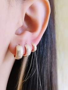 Trio Hoop Details Plated In 925 Silver And 18k Gold, Delicate, Feminine, Anti-Allergic - Gold - View 4