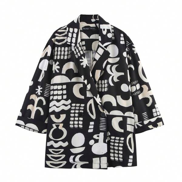 Women's Watercolor Print Long Sleeve Collar Blazer