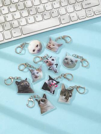 1 pieza Nuevo llavero de acrílico con diseño de gato meme divertido y lindo, con gatos desdeñosos, agraviados, llorando, frunciendo el ceño, con uñas, sorprendidos, con boca fruncida, con brazos en jarras, accesorios con tema de animales, adorno para mochila, colgante para bolso, accesorio para bolso escolar, colgante para bolso, regalo de Navidad para amigos, coche, maestro, hermana