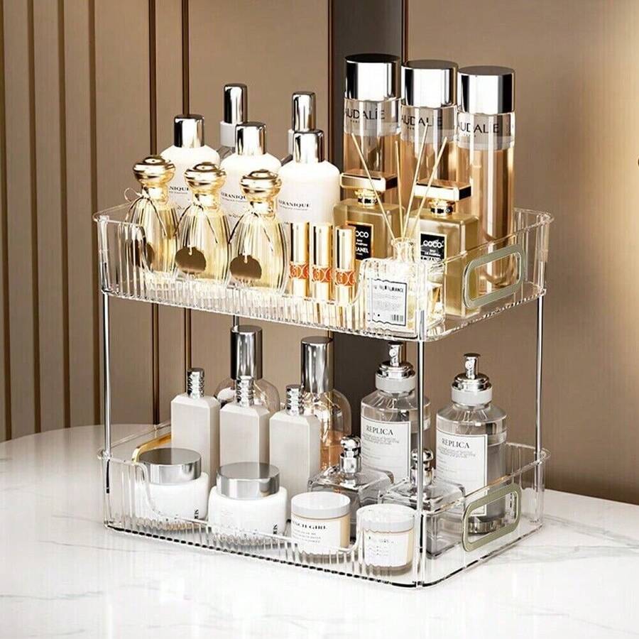 Desktop Four-Layer Cosmetic Box Storage Rack Drawer-Type Cosmetics Organizer Jewelry Storage Box Bathroom Countertop Storage Rack, Cosmetics Storage Perfume Rack Dressing Table, Tray Storage Rack Easy To Install And Clean, Suitable For Dressing Table, Bathroom, Kitchen - 2 Tier 透明 Cosmetic Makeup Holder Storage - 查看 1