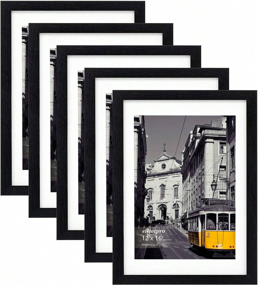 Juego de 5 marcos de fotos de 12x16, montaje de pared de galería para fotos de 8.5x11 con marco o 12x16 sin marco, decoración de pared de collage de marcos de fotos para montar en la pared - Negro - Ver 1