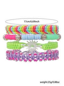 4 szt./5 szt. Bohemian Zinc Alloy Resin Shell & Faux Pearl CCB Ocean Elements Palm Tree, Wave, Turtle, Sunflower, Lucky Clover Tassel Handmade Woven Bracelet Set, Odpowiedni dla kobiet, do codziennego noszenia, letni prezent na wakacje na plaży