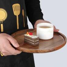 1pc Wooden Round Tray, Sushi & Dessert Serving Platter, Wooden Decorative Jewelry Storage Tray, Suitable For Bathroom Vanity, Farmhouse Style Coffee Table Decor, Round Wooden Plate