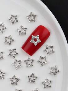Set di 30 pezzi di charms per unghie in argento, set bulk con charms a forma di stella, charms in lega simpatici e luccicanti, charms 3D Y2K per unghie con strass, accessori per la arte di unghie
