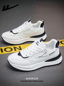 1 Pair WARRIOR Men's Low-Top Casual Sneakers, Lightweight Breathable Canvas Skateboard Shoes For Outdoor, Summer Sports Flat Shoes - White/Black - View 5