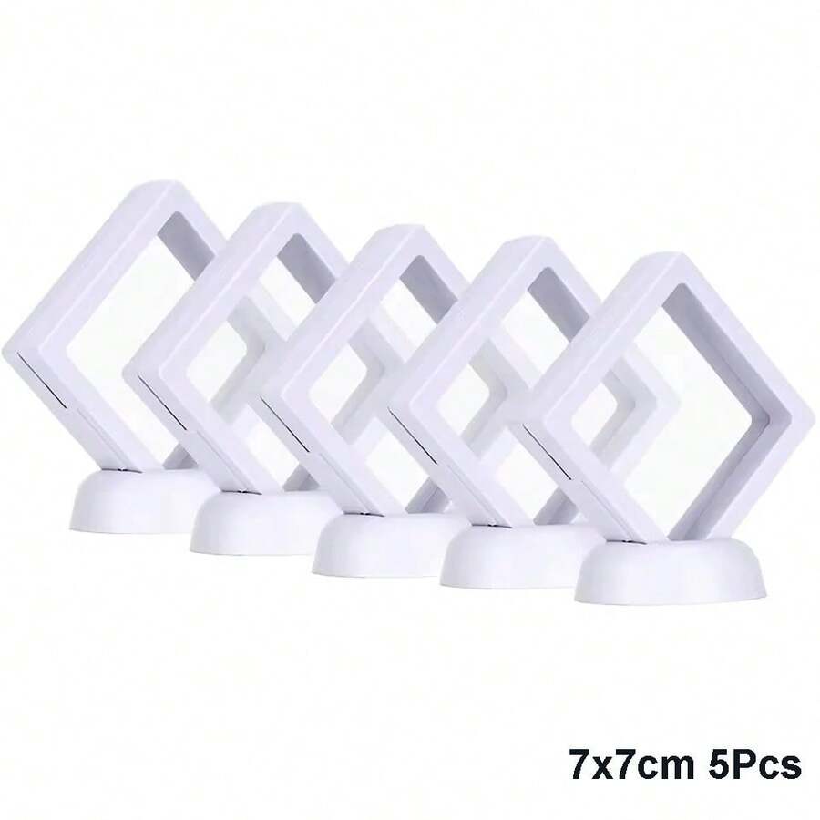 5 uds vitrina flotante marco anillo collar pendiente caja de embalaje joyería moneda soporte de exhibición R9CM - 5 piezas blancas - Ver 1