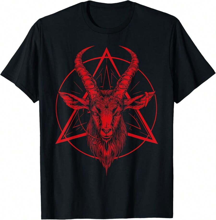 1 Pack Men's T-Shirt de satanismo metálico de Halloween con Baphomet Camiseta de hombre - Negro - Ver 1
