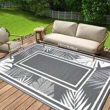 Outdoor Rug,Patio Rug,Reversible Portable Outdoor Plastic Straw Rug,Camping Rugs For Outside RV,Large Waterproof Area Rugs For Patio,Deck,Picnic,Porch,Balcony(6'x 9',White&Gray)